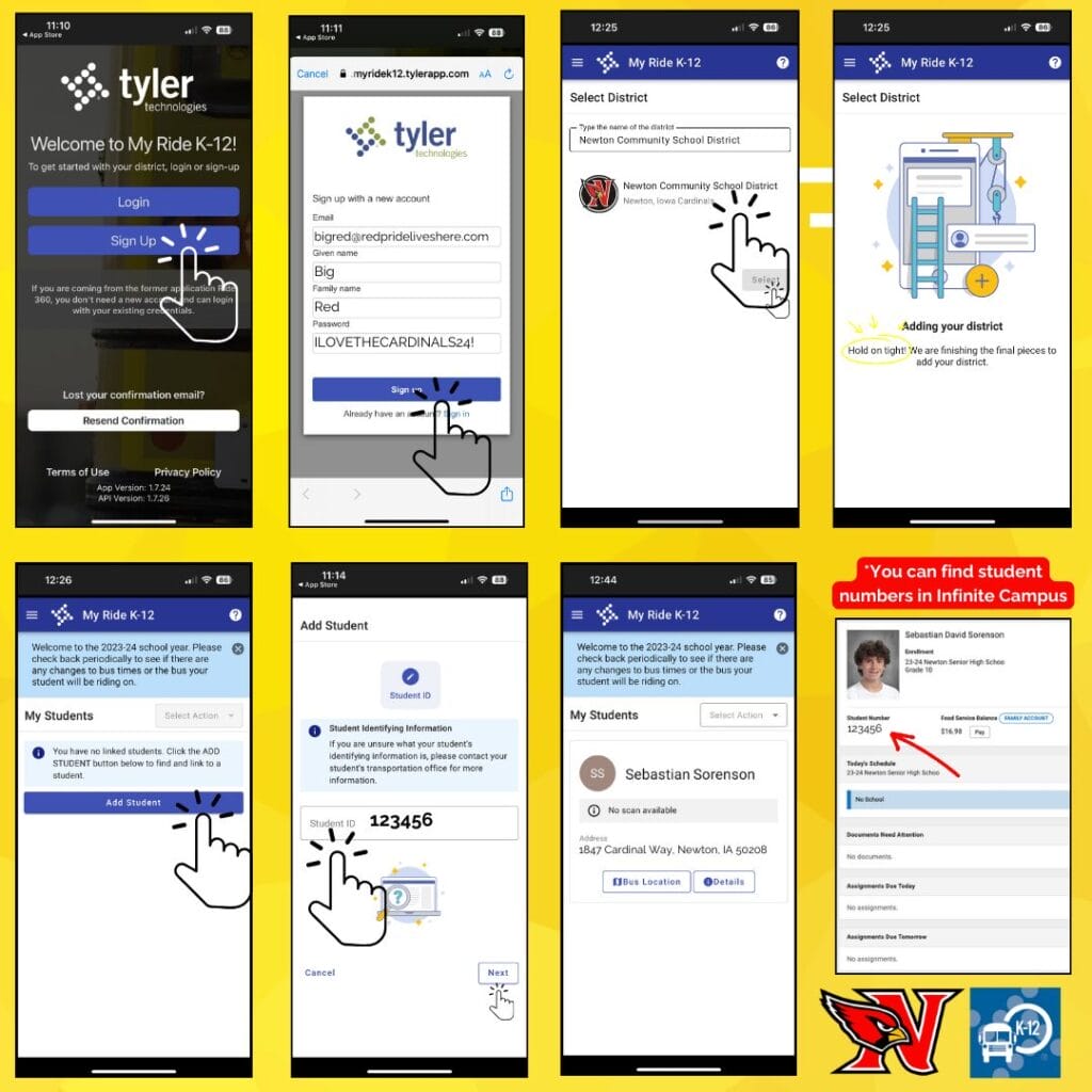My Ride K 12 informational screenshots